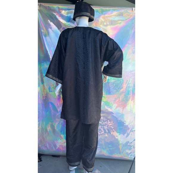 Black Three Piece Ring Design Dashiki Set by Rainbow - Picture 7 of 15